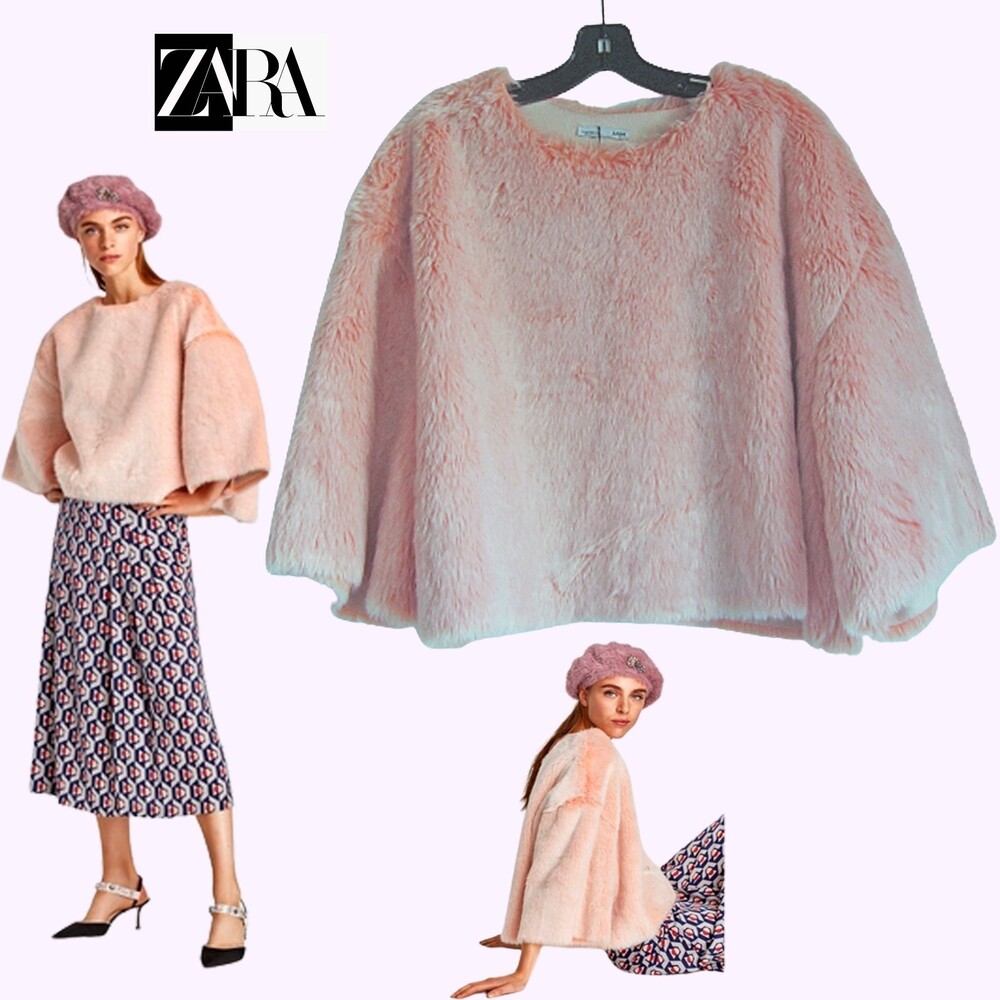 ZARA Oversized Allover Faux Fur Elbow Sleeve Pullover Top/Jacket M